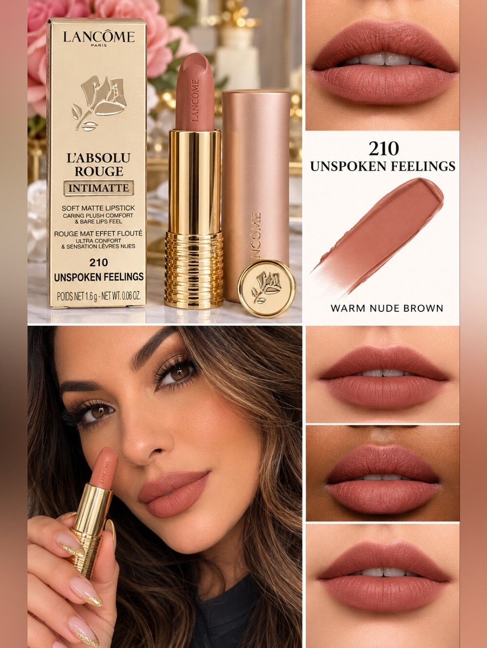 L'Absolu Rouge Intimate Lipstick — 210 Unspoken Feelings (Warm Nude Brown)